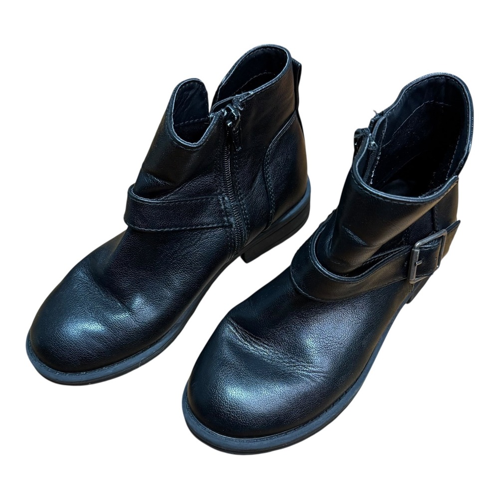 Art Class Moto Ankle Boots Kids Size‎ 2 Black Good Buckle Side Zip Booties